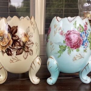 Pair of Vintage Mid-Century “Napcoware” Cracked Egg Footed Porcelain Vases